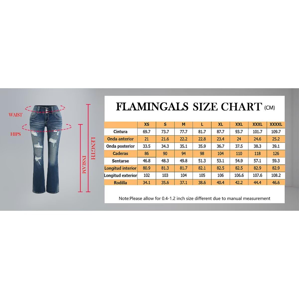 Foto 7 pulgar | Pantalones Vaqueros Flamingals, Talle Bajo, Corte Rasgado, Pernera Ancha, Azul Claro, L - Venta Internacional.