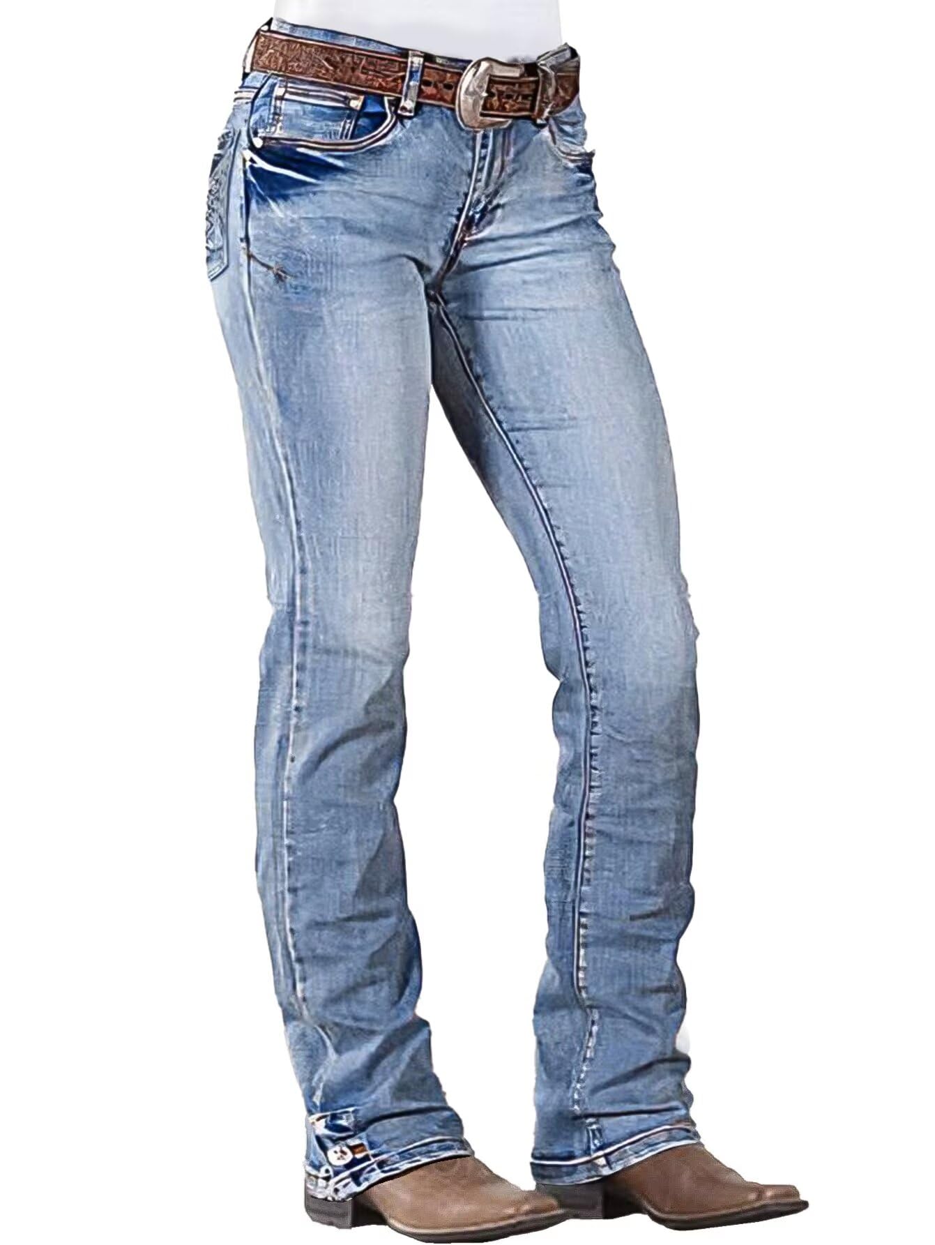 Foto 2 pulgar | Jeans Flamingals Con Corte De Bota A Media Cintura Para Mujer, Azul Claro, 2xl - Venta Internacional.