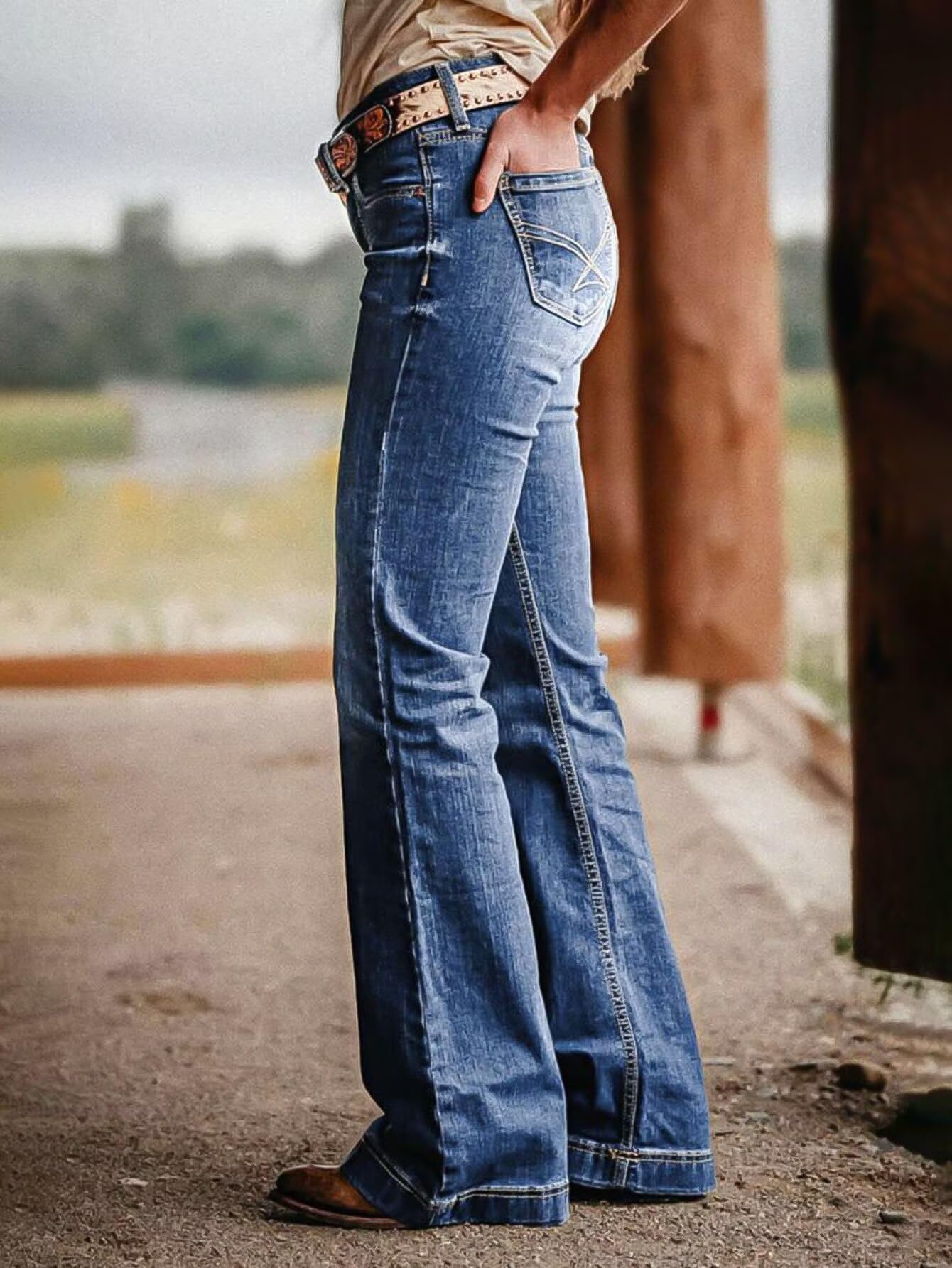 Foto 4 pulgar | Jeans Flamingals Con Corte De Bota A Media Cintura Para Mujer, Mezclilla 2xl, Ágata - Venta Internacional.