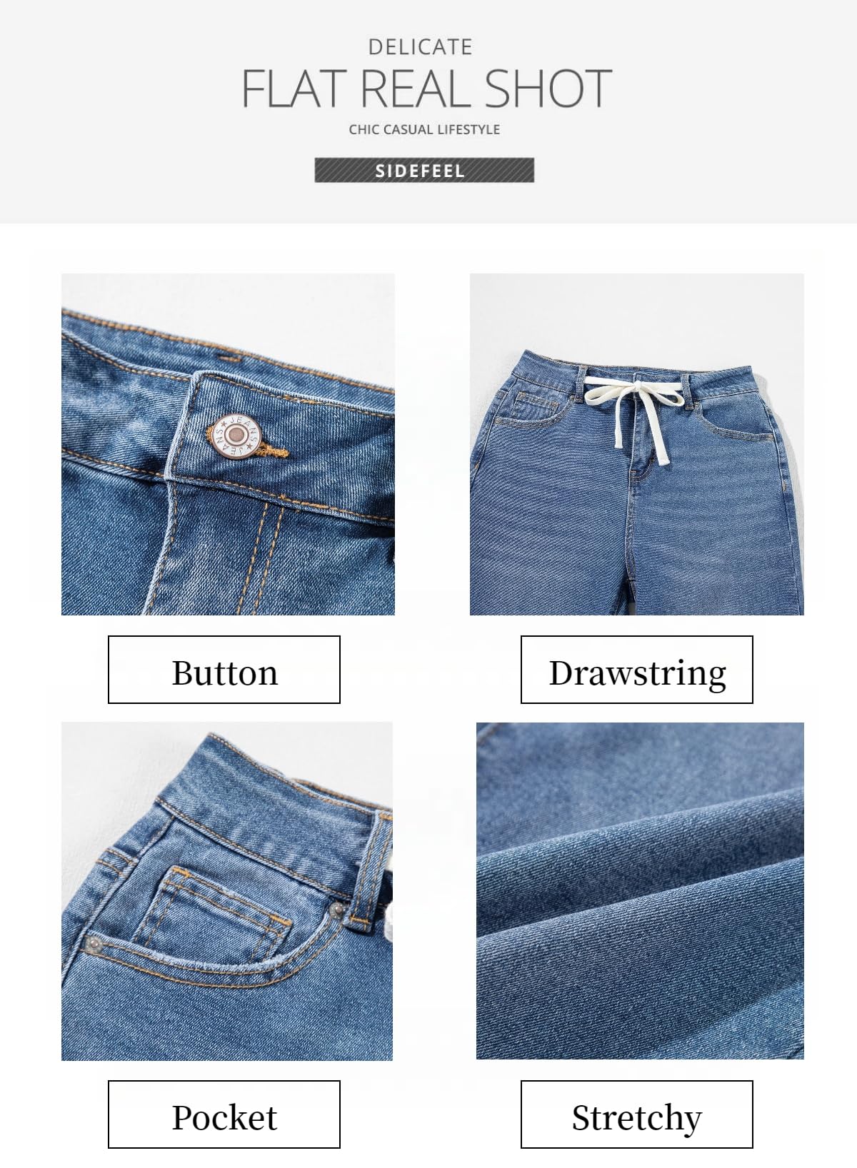 Foto 7 pulgar | Traje Vaquero Jeans Sidefeel Para Mujer, Cintura Alta, Azul Claro - Venta Internacional.
