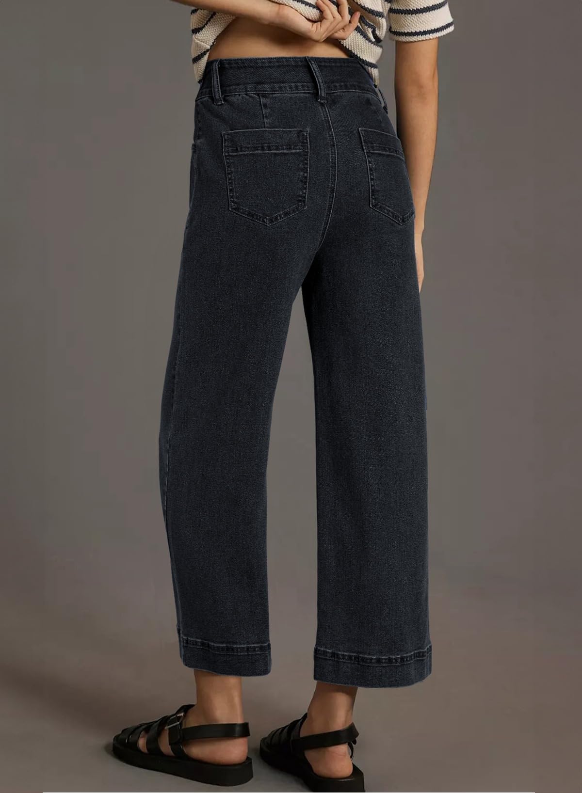 Foto 3 pulgar | Pantalones De Mezclilla Astylish Para Mujer, Talle Alto, Pernera Ancha, Negros - Venta Internacional.