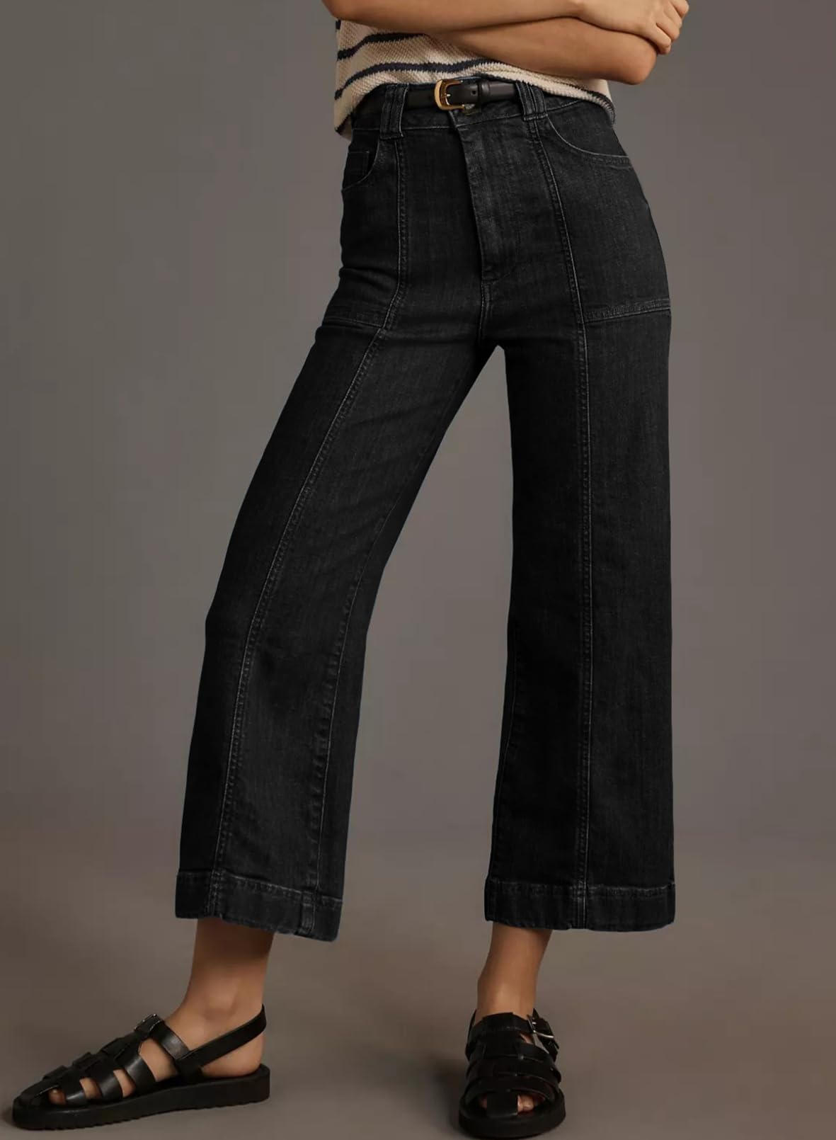 Foto 4 pulgar | Pantalones De Mezclilla Astylish Para Mujer, Talle Alto, Pernera Ancha, Negros - Venta Internacional.