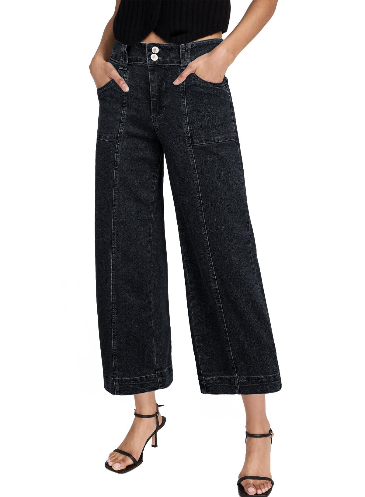Foto 5 pulgar | Pantalones De Mezclilla Astylish Para Mujer, Talle Alto, Pernera Ancha, Negros - Venta Internacional.