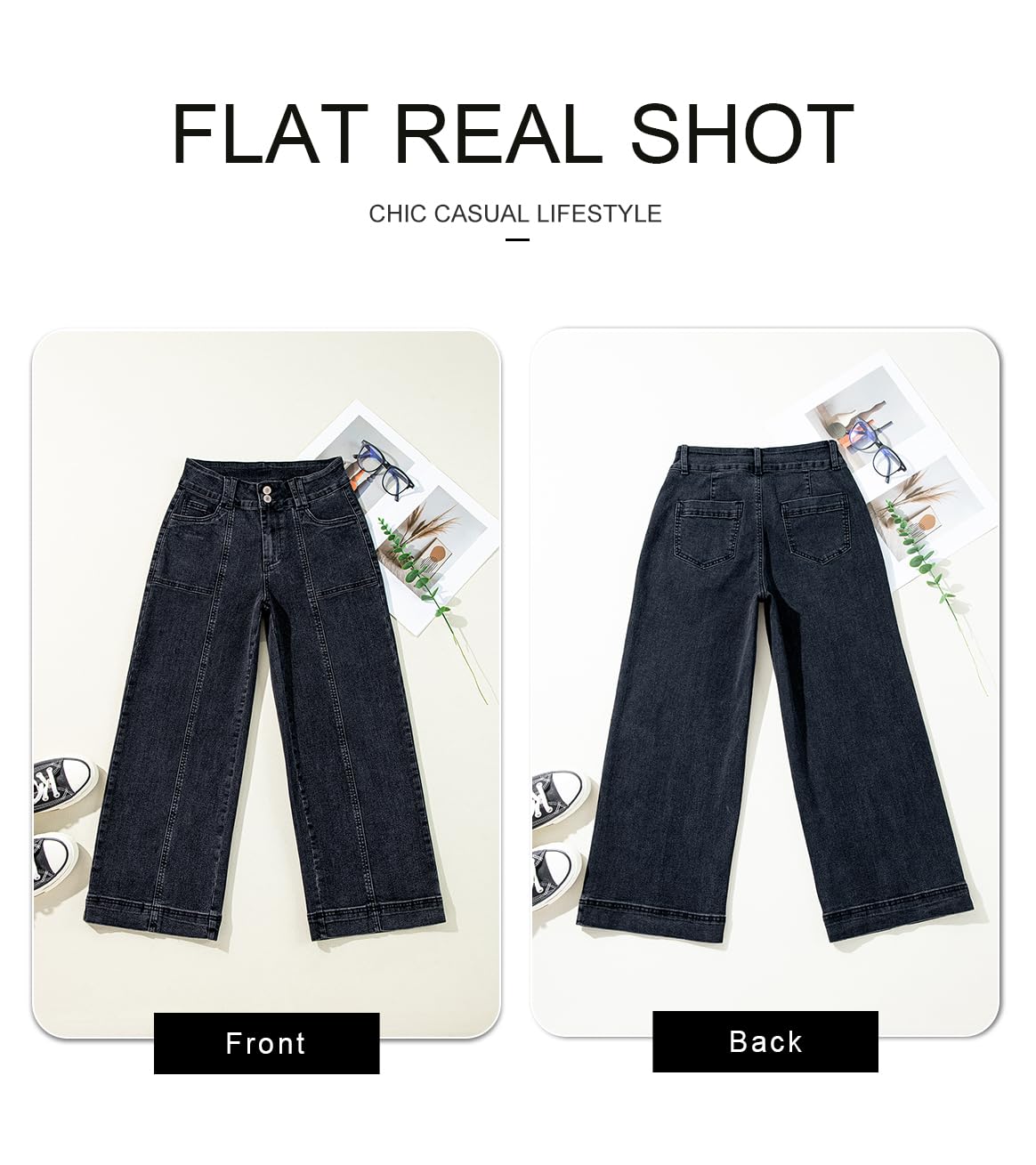Foto 6 pulgar | Pantalones De Mezclilla Astylish Para Mujer, Talle Alto, Pernera Ancha, Negros - Venta Internacional.