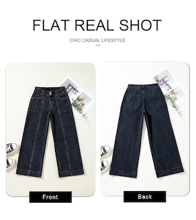 Foto 5 | Pantalones De Mezclilla Astylish Para Mujer, Talle Alto, Pernera Ancha, Negros - Venta Internacional.