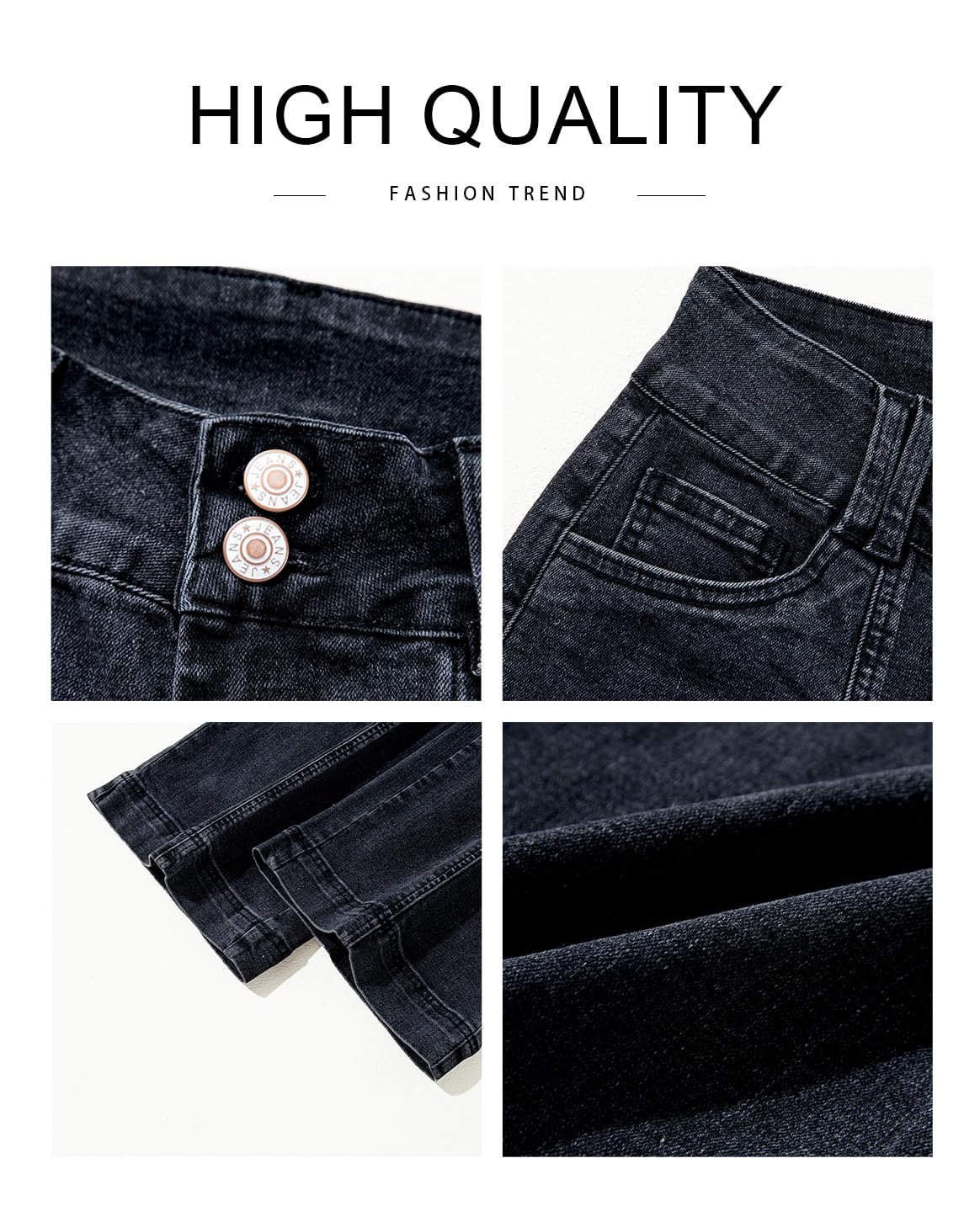 Foto 7 pulgar | Pantalones De Mezclilla Astylish Para Mujer, Talle Alto, Pernera Ancha, Negros - Venta Internacional.