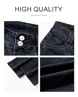 Foto 6 | Pantalones De Mezclilla Astylish Para Mujer, Talle Alto, Pernera Ancha, Negros - Venta Internacional.