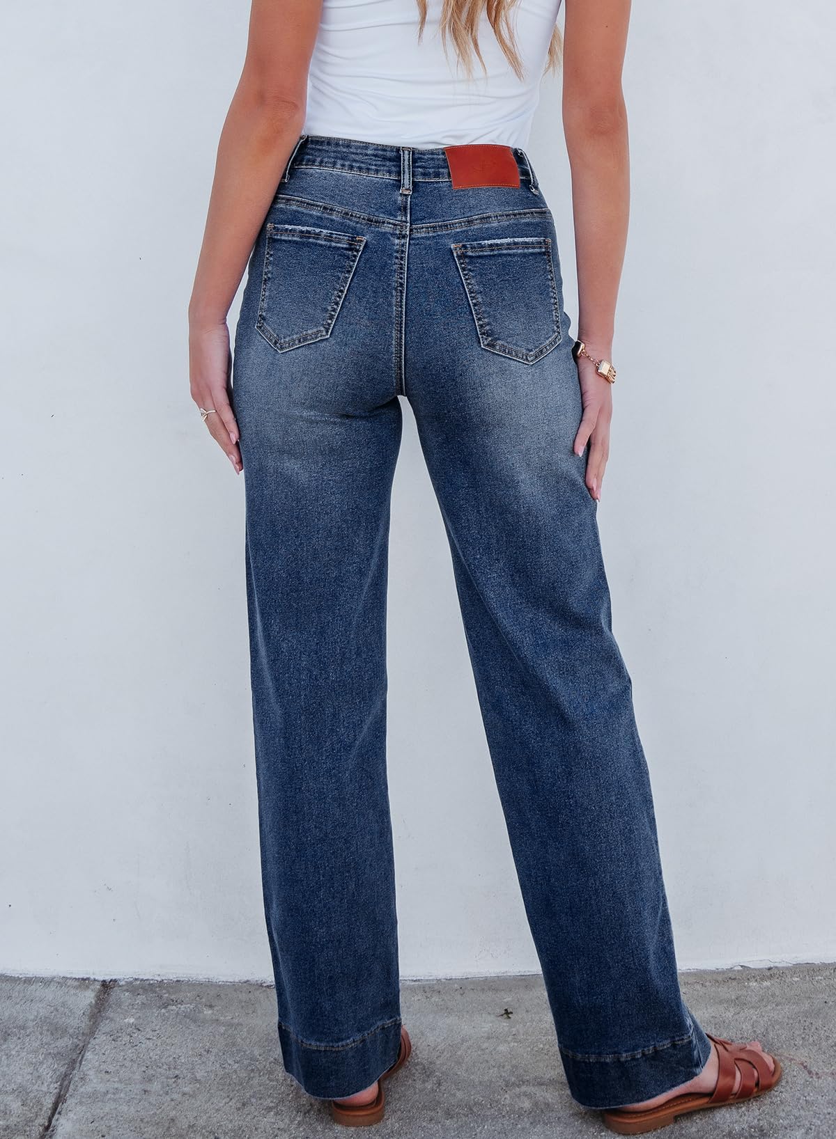 Foto 3 pulgar | Pantalones Vaqueros Sidefeel Para Mujer, Con Cordón, Pierna Recta, Color Azul Oscuro - Venta Internacional.
