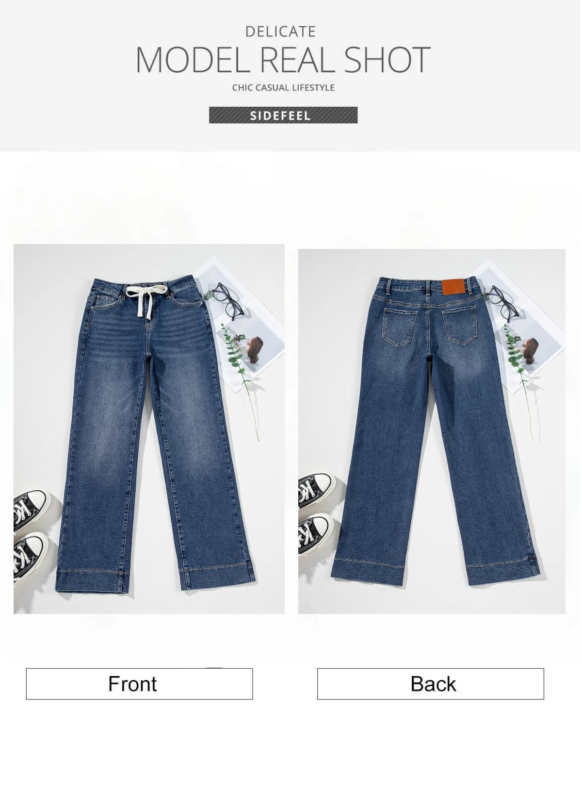Foto 7 | Pantalones Vaqueros Sidefeel Para Mujer, Con Cordón, Pierna Recta, Color Azul Oscuro - Venta Internacional.