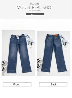 Foto 7 | Pantalones Vaqueros Sidefeel Para Mujer, Con Cordón, Pierna Recta, Color Azul Oscuro - Venta Internacional.