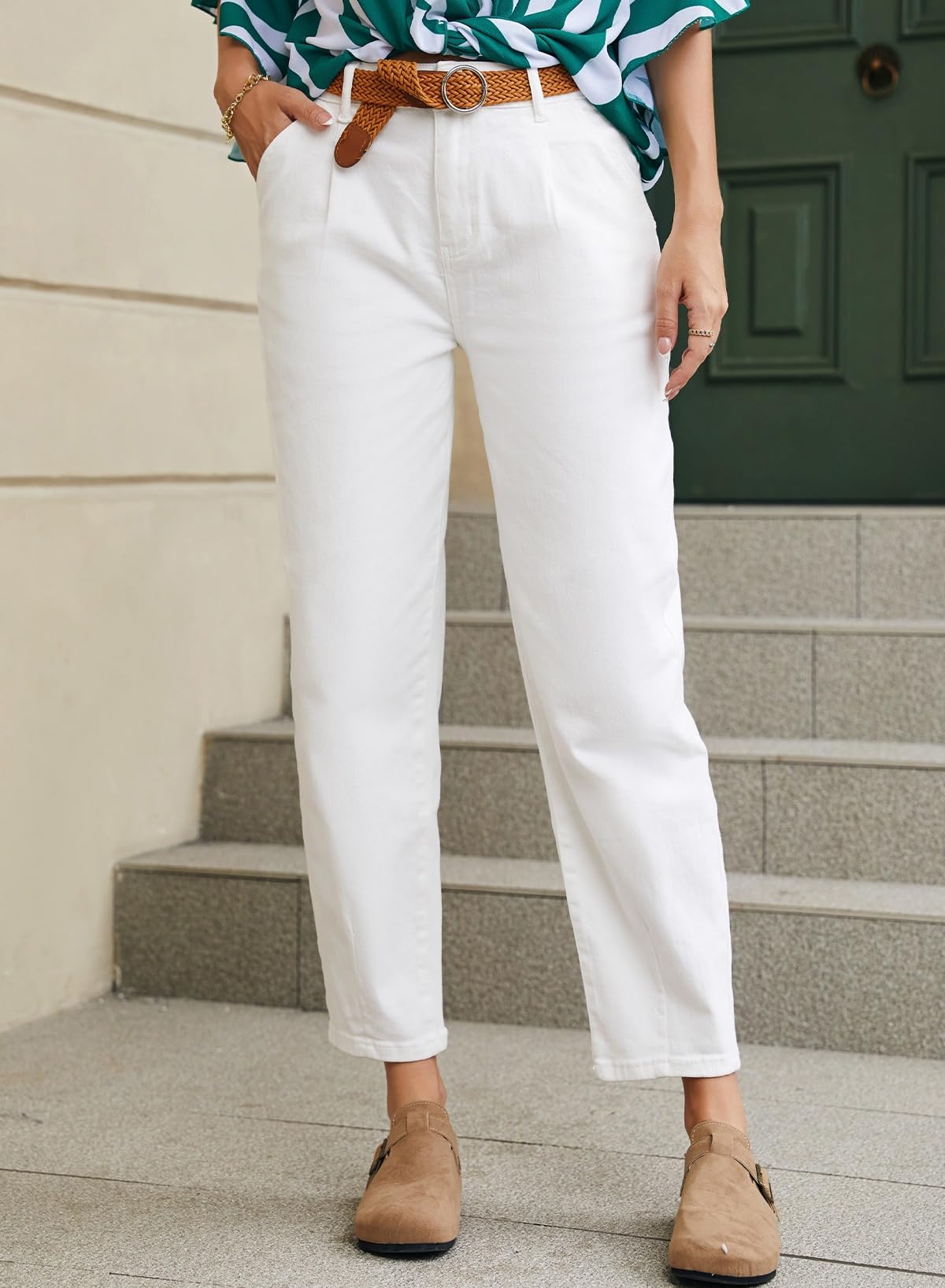 Foto 6 pulgar | Vaqueros Elegantes, Holgados, De Cintura Alta, Blancos, Talla 14, Para Mujer - Venta Internacional.