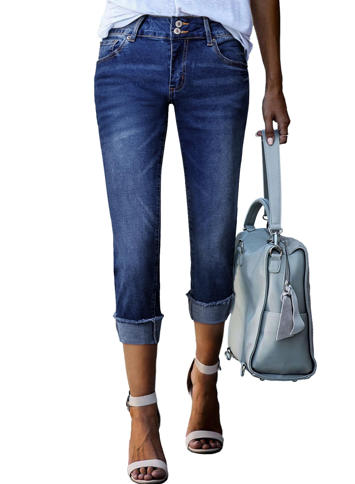 Pantalones Capri Sidefeel Zimbaplatinum De Cintura Alta Para Mujer, Color Azul - Venta Internacional.
