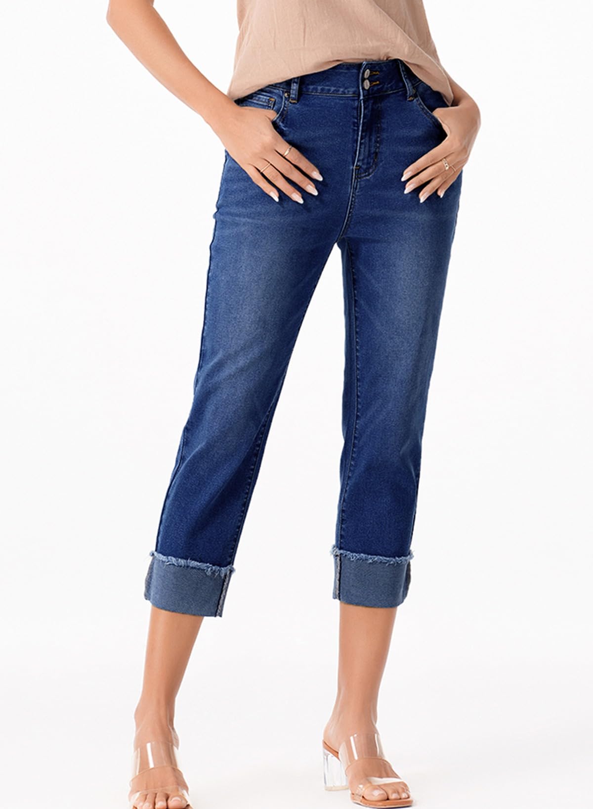 Foto 5 pulgar | Pantalones Capri Sidefeel Zimbaplatinum De Cintura Alta Para Mujer, Color Azul - Venta Internacional.