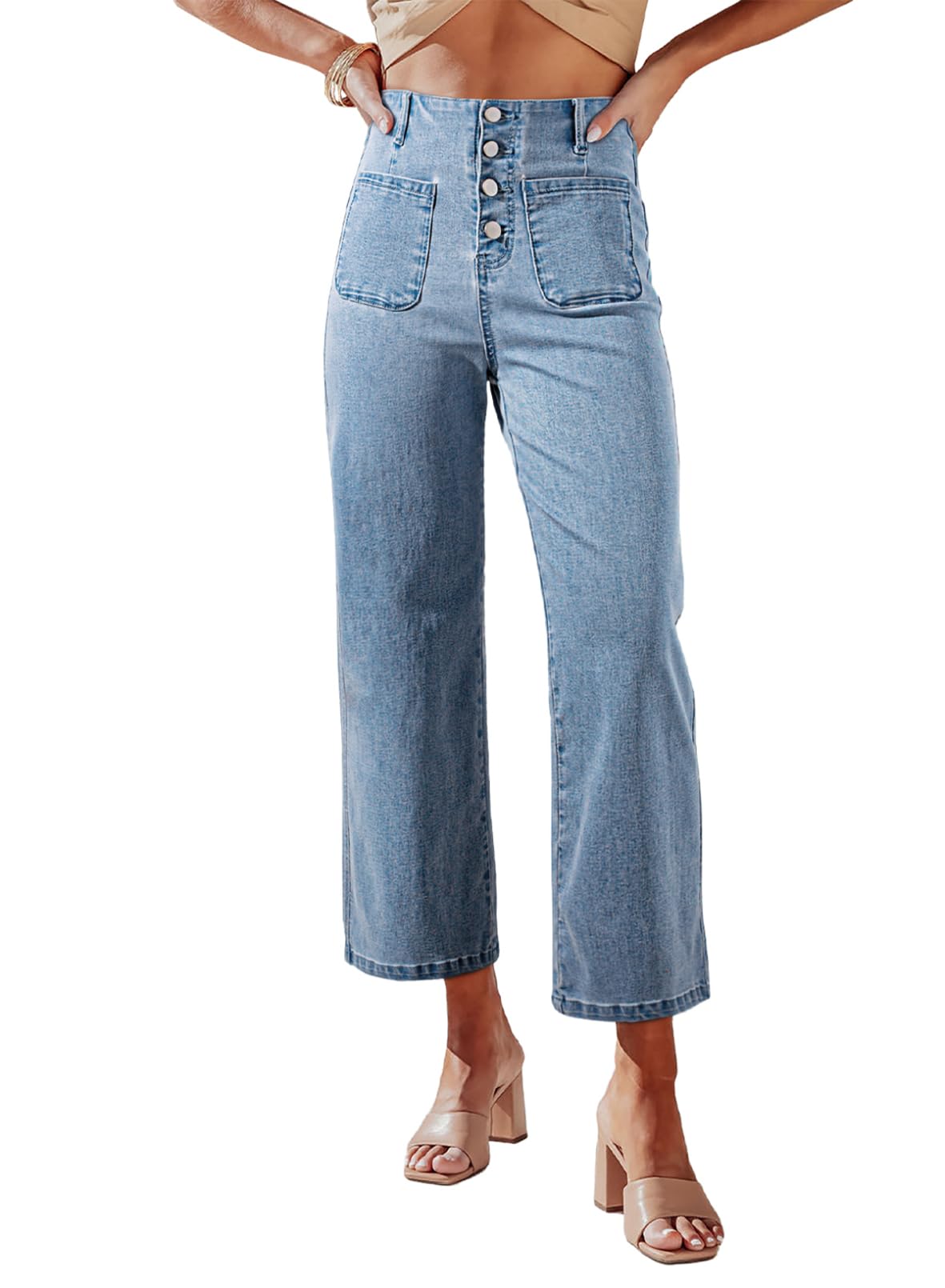 Vaqueros Sidefeel Zimbaplatinum, Cintura Alta, Pierna Ancha, Azul, Talla 6 - Venta Internacional.
