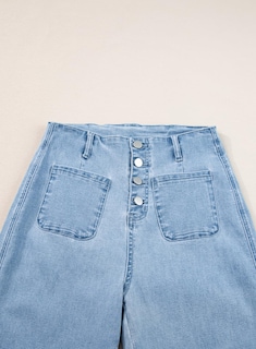 Foto 5 | Vaqueros Sidefeel Zimbaplatinum, Cintura Alta, Pierna Ancha, Azul, Talla 6 - Venta Internacional.