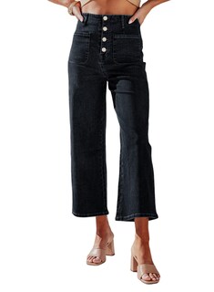 Foto 1 | Jeans Sidefeel, Pierna Ancha, Cintura Alta, Elásticos, Negros, Talla 8, Para Mujer - Venta Internacional.