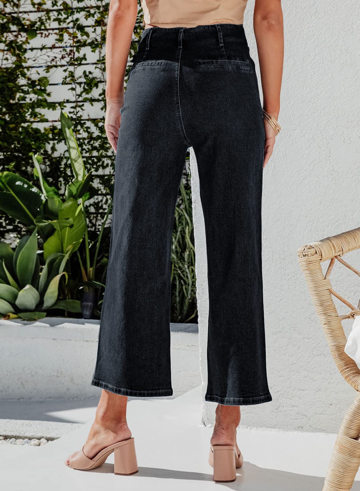 Foto 3 pulgar | Jeans Sidefeel, Pierna Ancha, Cintura Alta, Elásticos, Negros, Talla 8, Para Mujer - Venta Internacional.