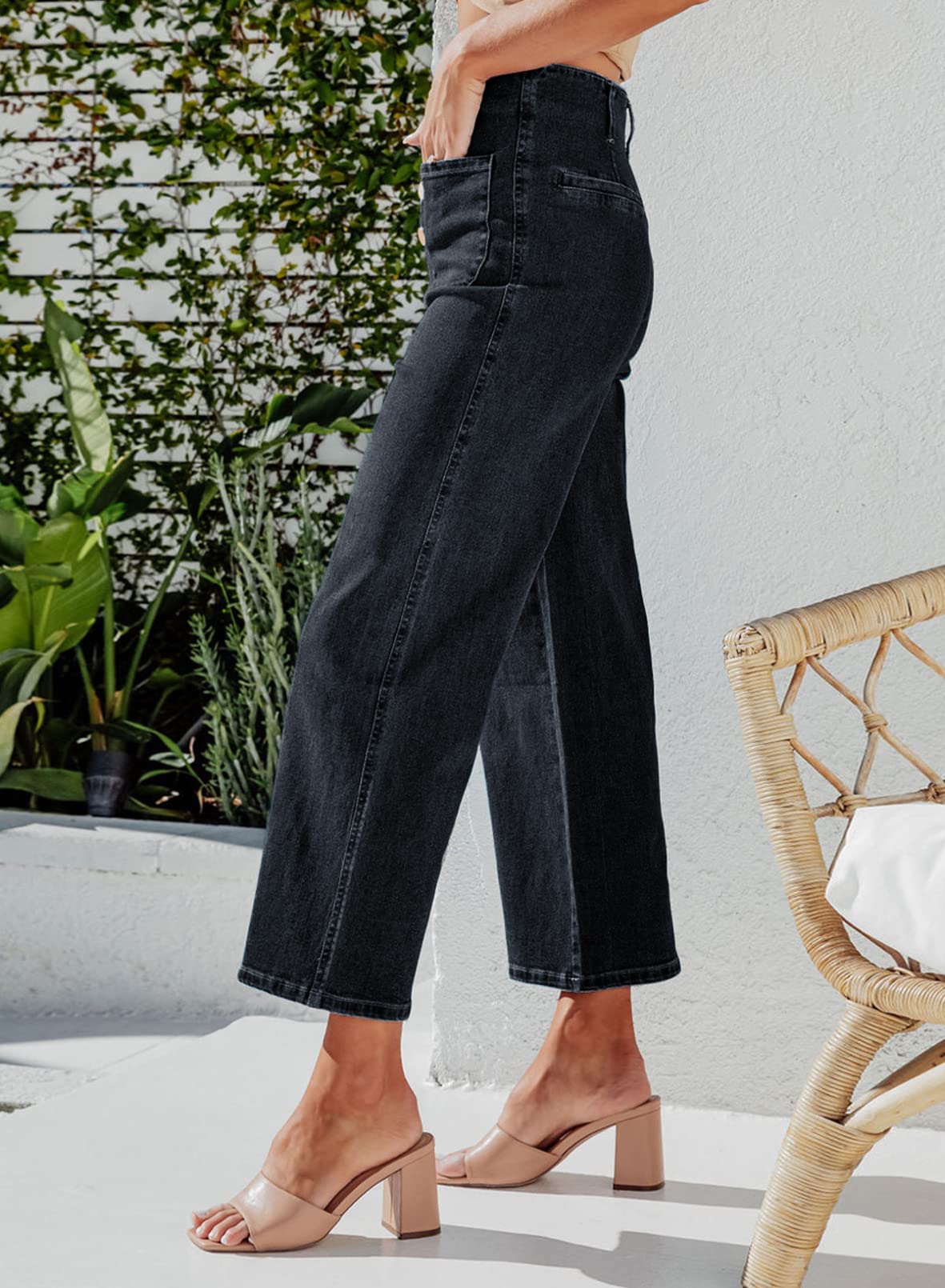 Foto 4 pulgar | Jeans Sidefeel, Pierna Ancha, Cintura Alta, Elásticos, Negros, Talla 8, Para Mujer - Venta Internacional.