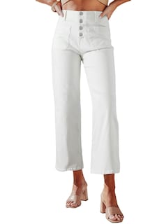 Foto 1 | Vaqueros Sidefeel Zimbaplatinum, Pernera Ancha, Cintura Alta, Blancos, Talla 10 - Venta Internacional.