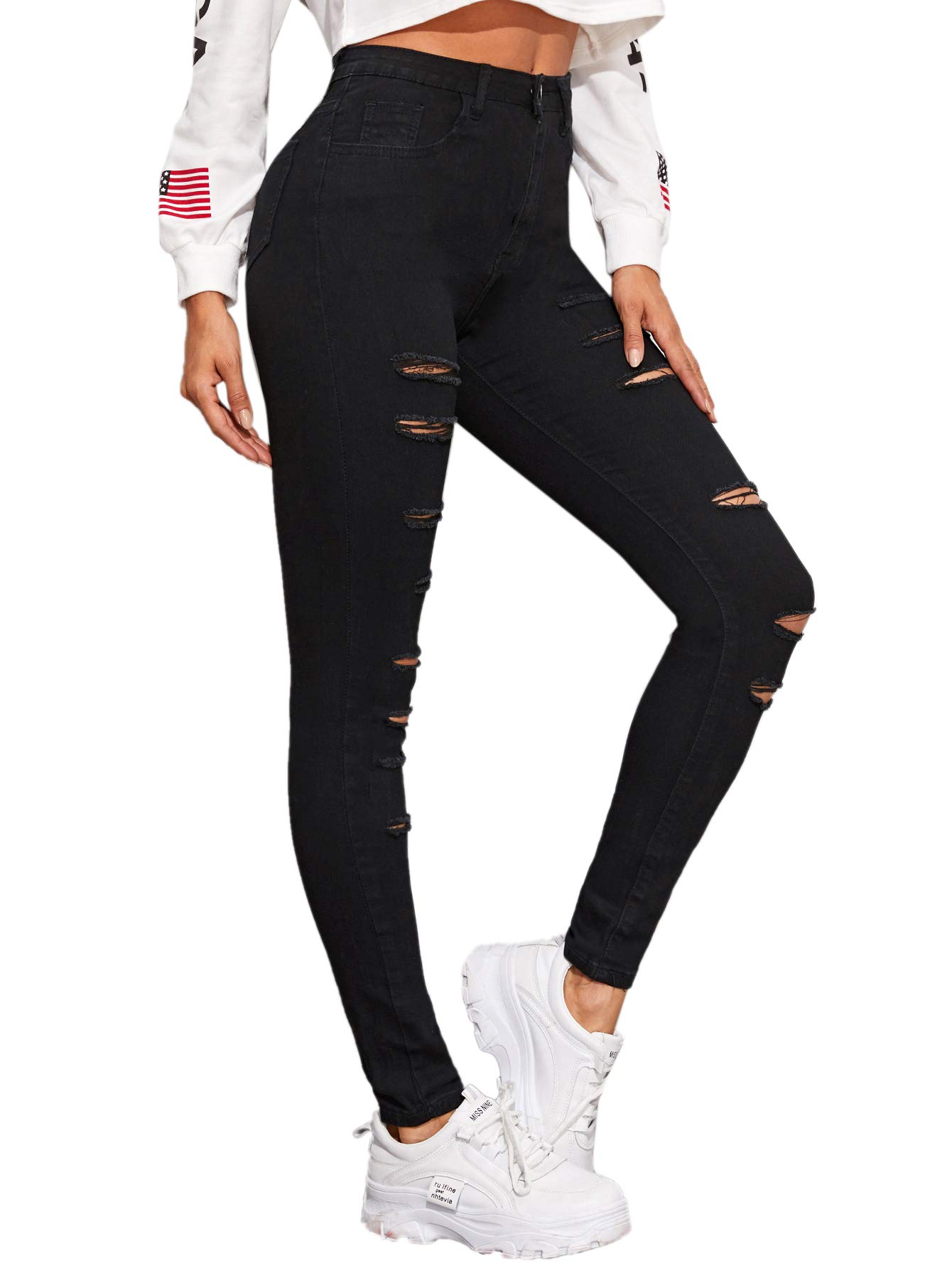 Foto 3 pulgar | Vaqueros Sweatyrocks Para Mujer, Cintura Alta, Rasgados, Negros, Talla 5 - Venta Internacional.