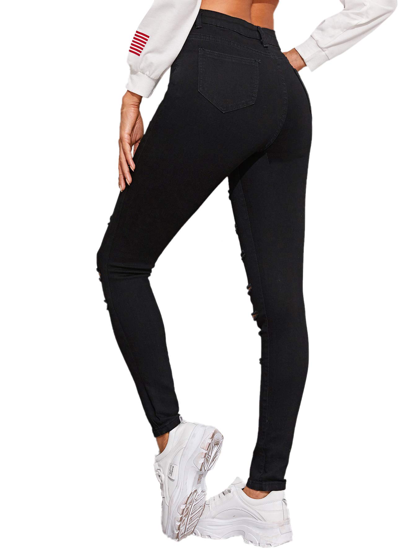 Foto 4 pulgar | Vaqueros Sweatyrocks Para Mujer, Cintura Alta, Rasgados, Negros, Talla 5 - Venta Internacional.