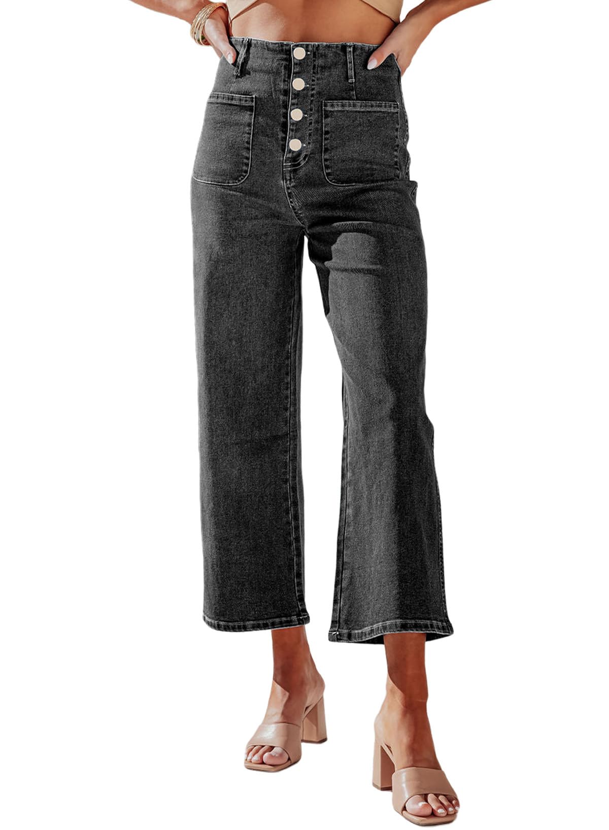 Foto 2 pulgar | Jeans Sidefeel Para Mujer, Pierna Ancha, Cintura Alta, Gris, Talla 4 - Venta Internacional.