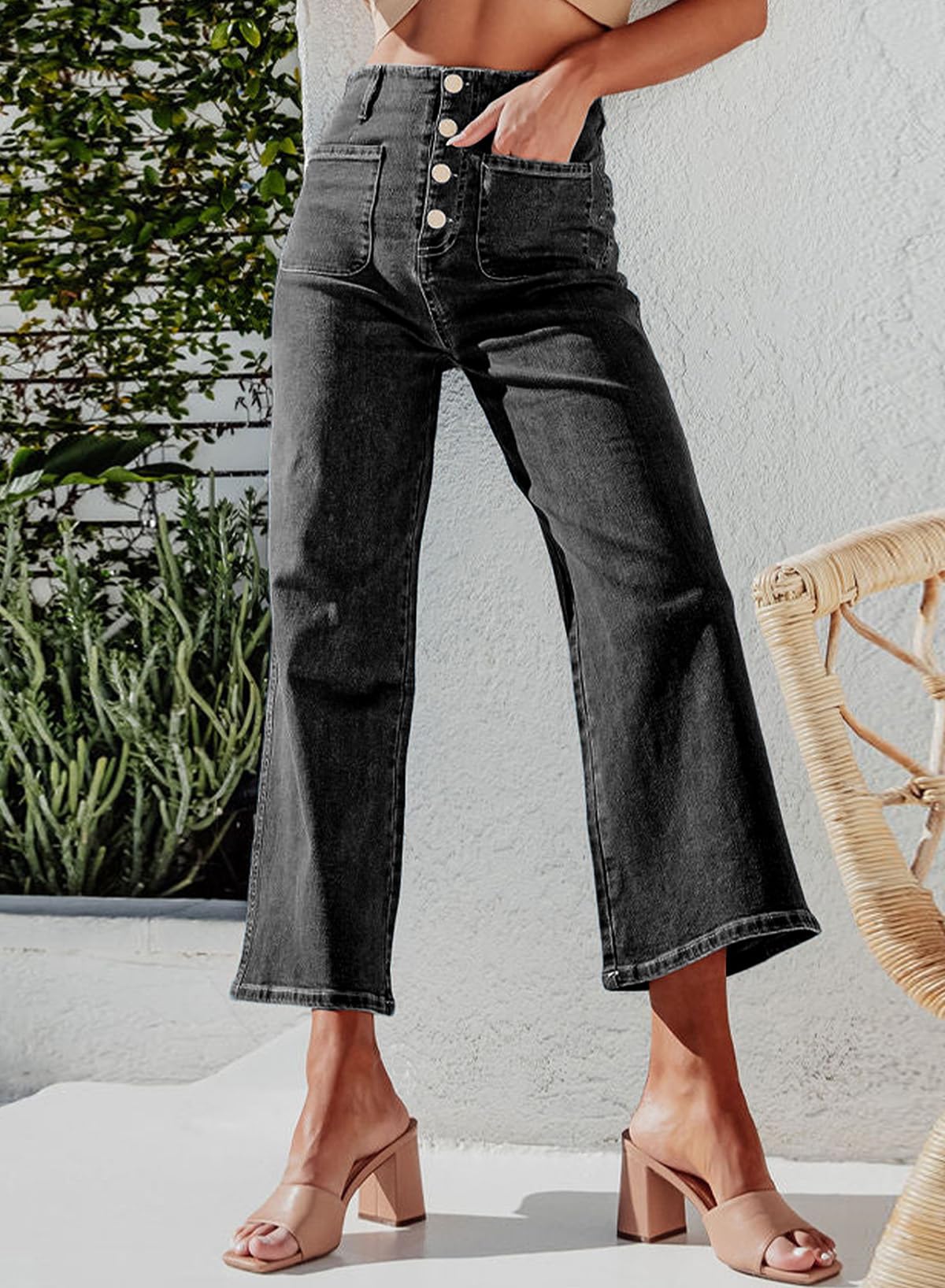 Foto 4 pulgar | Jeans Sidefeel Para Mujer, Pierna Ancha, Cintura Alta, Gris, Talla 4 - Venta Internacional.