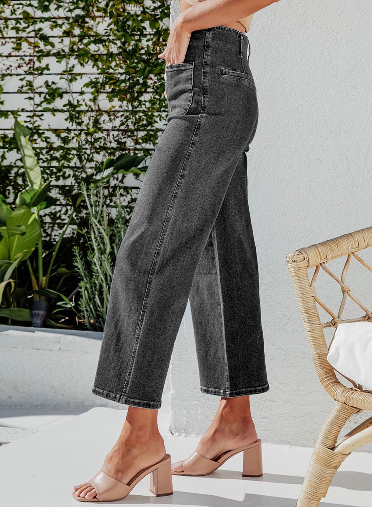 Foto 5 pulgar | Jeans Sidefeel Para Mujer, Pierna Ancha, Cintura Alta, Gris, Talla 4 - Venta Internacional.