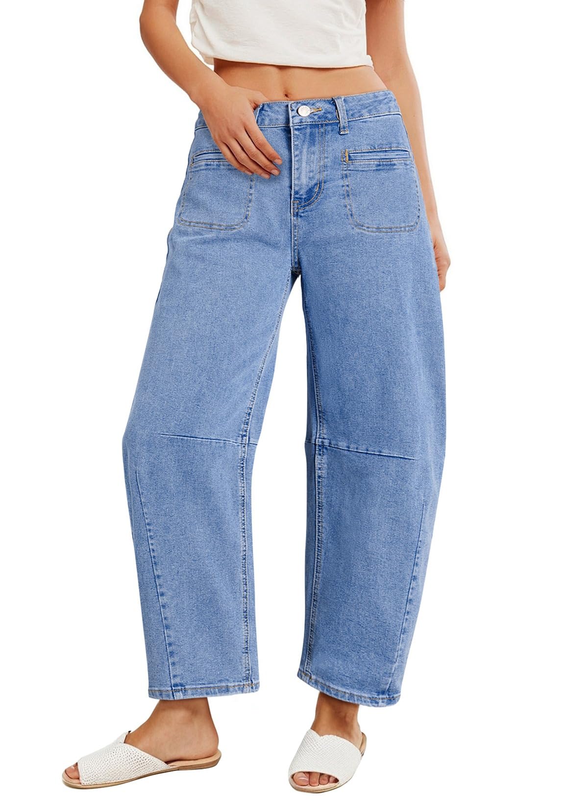 Vaqueros Elegantes De Pierna Ancha Para Mujer, Cintura Alta, Talla 10, Azul - Venta Internacional.