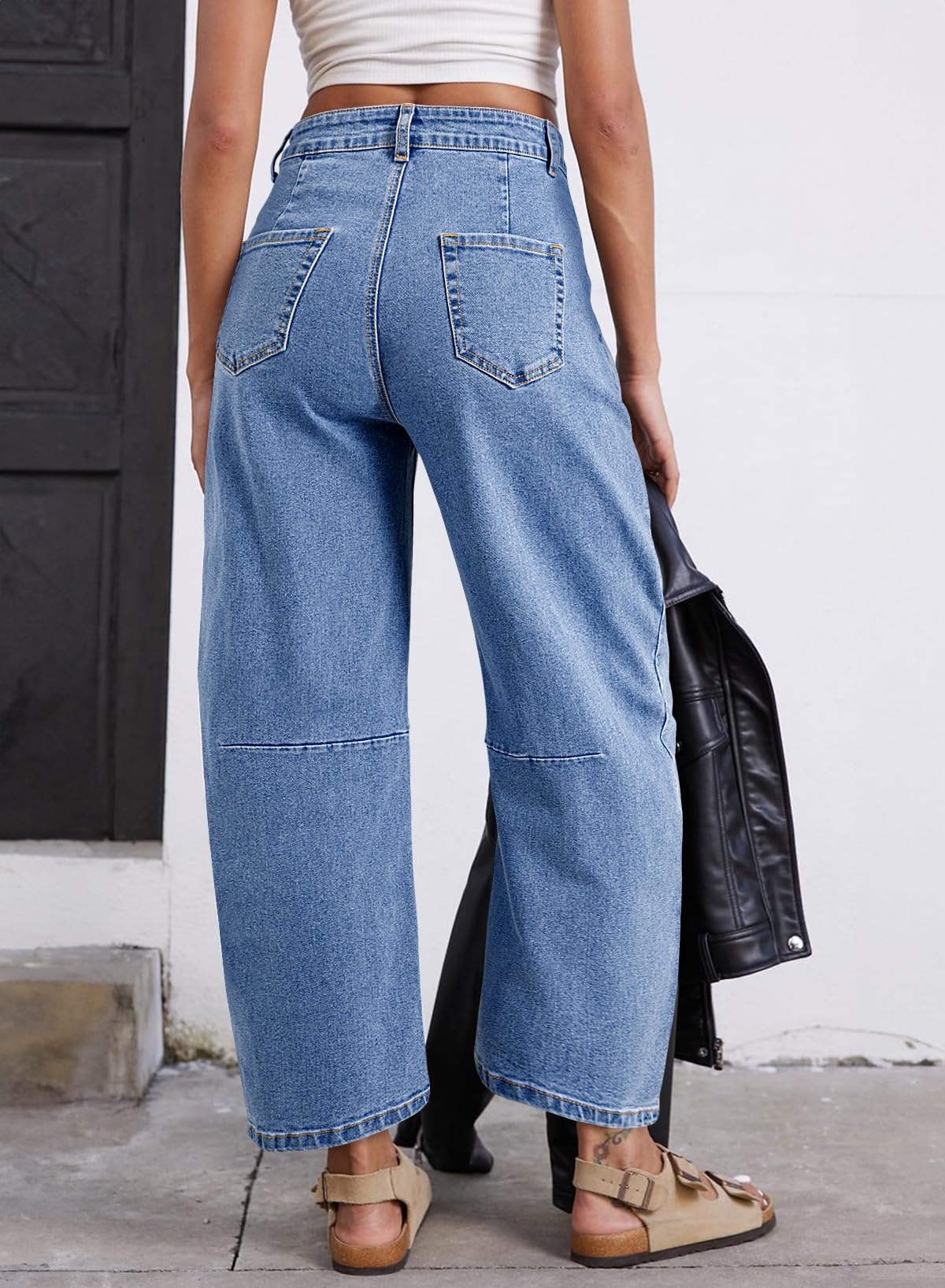 Foto 2 | Vaqueros Elegantes De Pierna Ancha Para Mujer, Cintura Alta, Talla 10, Azul - Venta Internacional.