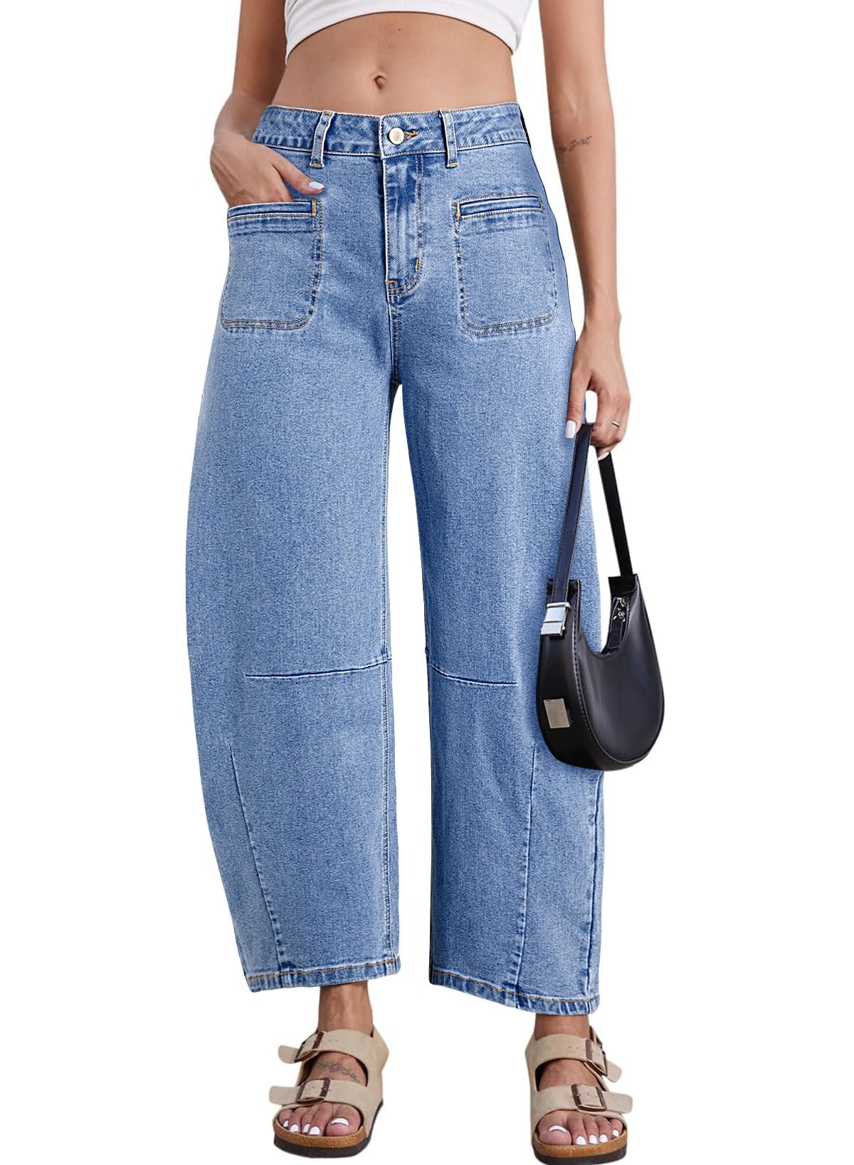 Foto 4 pulgar | Vaqueros Elegantes De Pierna Ancha Para Mujer, Cintura Alta, Talla 10, Azul - Venta Internacional.