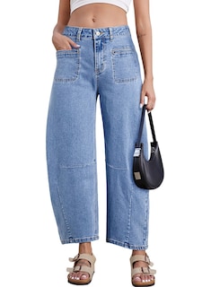 Foto 3 | Vaqueros Elegantes De Pierna Ancha Para Mujer, Cintura Alta, Talla 10, Azul - Venta Internacional.