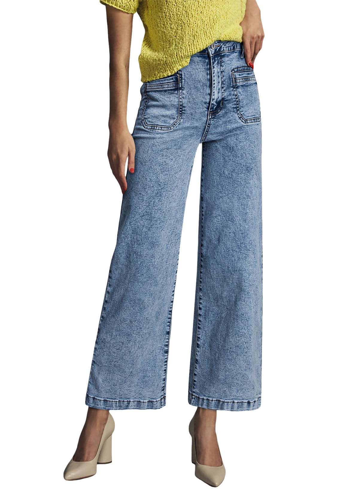 Foto 4 | Vaqueros Elegantes, Rectos, De Cintura Alta, Holgados, Azul, Talla 12, Para Mujer - Venta Internacional.