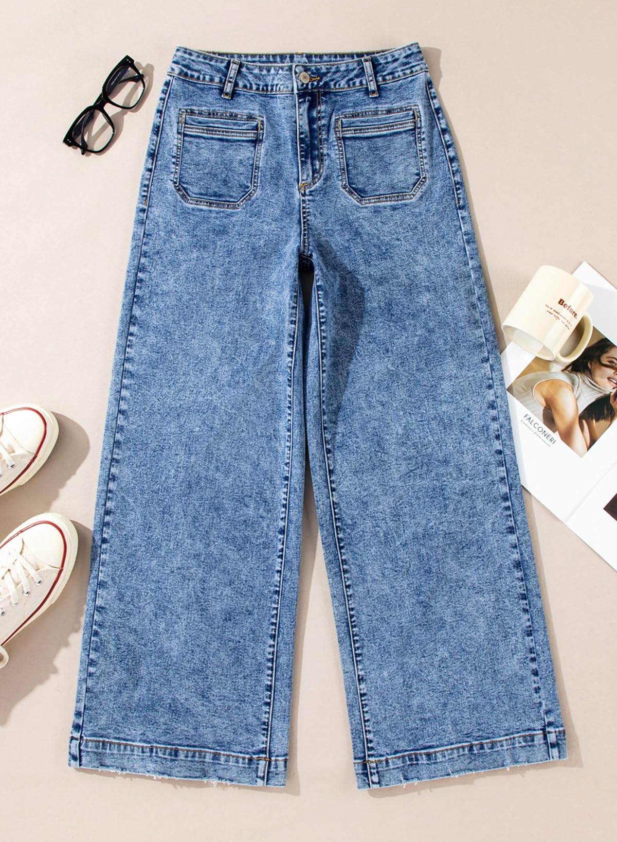 Foto 7 pulgar | Vaqueros Elegantes, Rectos, De Cintura Alta, Holgados, Azul, Talla 12, Para Mujer - Venta Internacional.