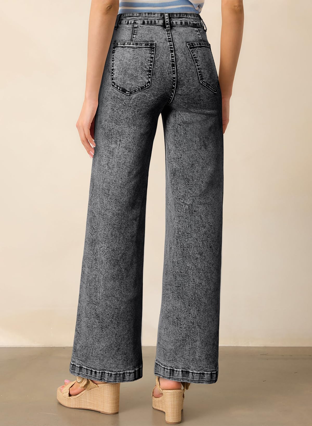 Foto 3 pulgar | Pantalones Vaqueros Elegantes De Cintura Alta, Corte Ancho, Pierna Ancha, Gris, Talla 12 - Venta Internacional.