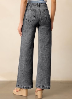 Foto 2 | Pantalones Vaqueros Elegantes De Cintura Alta, Corte Ancho, Pierna Ancha, Gris, Talla 12 - Venta Internacional.