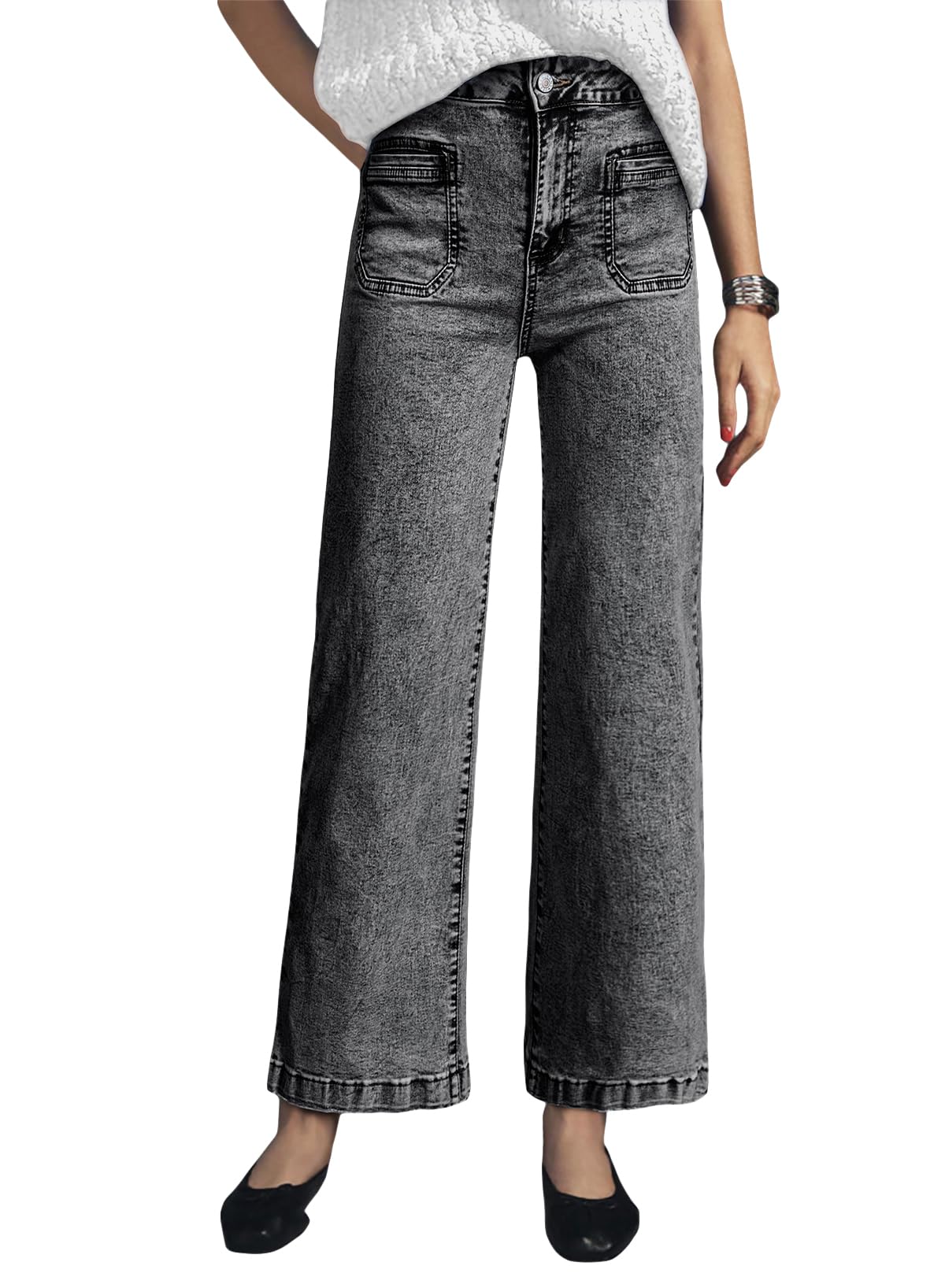 Foto 4 pulgar | Pantalones Vaqueros Elegantes De Cintura Alta, Corte Ancho, Pierna Ancha, Gris, Talla 12 - Venta Internacional.
