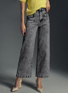 Foto 5 | Pantalones Vaqueros Elegantes De Cintura Alta, Corte Ancho, Pierna Ancha, Gris, Talla 12 - Venta Internacional.