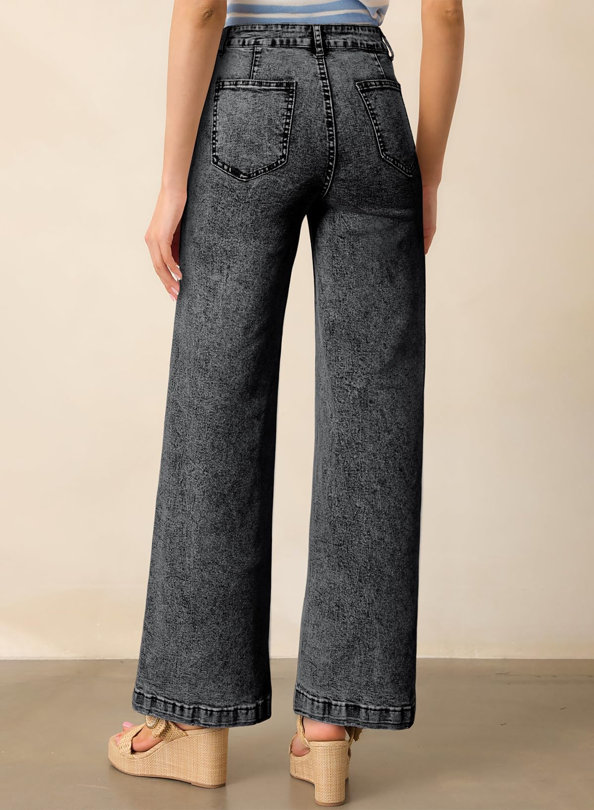 Foto 3 pulgar | Pantalones Vaqueros Elegantes De Pierna Ancha Para Mujer, Cintura Alta, Talla 8, Color Negro - Venta Internacional.