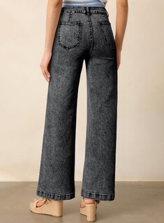 Foto 2 | Pantalones Vaqueros Elegantes De Pierna Ancha Para Mujer, Cintura Alta, Talla 8, Color Negro - Venta Internacional.