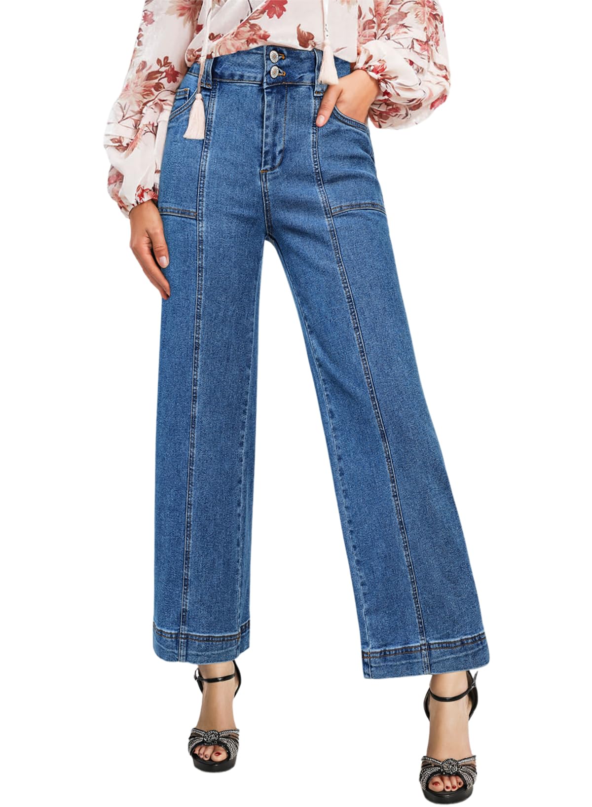 Foto 2 pulgar | Jeans Astylish Para Mujer, Cintura Alta, Acampanados, Pierna Ancha, Azul - Venta Internacional.