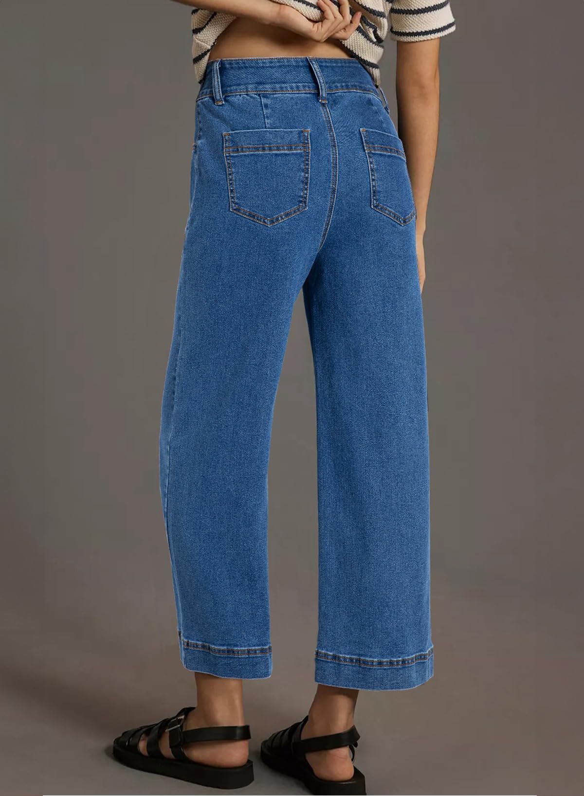 Foto 3 pulgar | Jeans Astylish Para Mujer, Cintura Alta, Acampanados, Pierna Ancha, Azul - Venta Internacional.