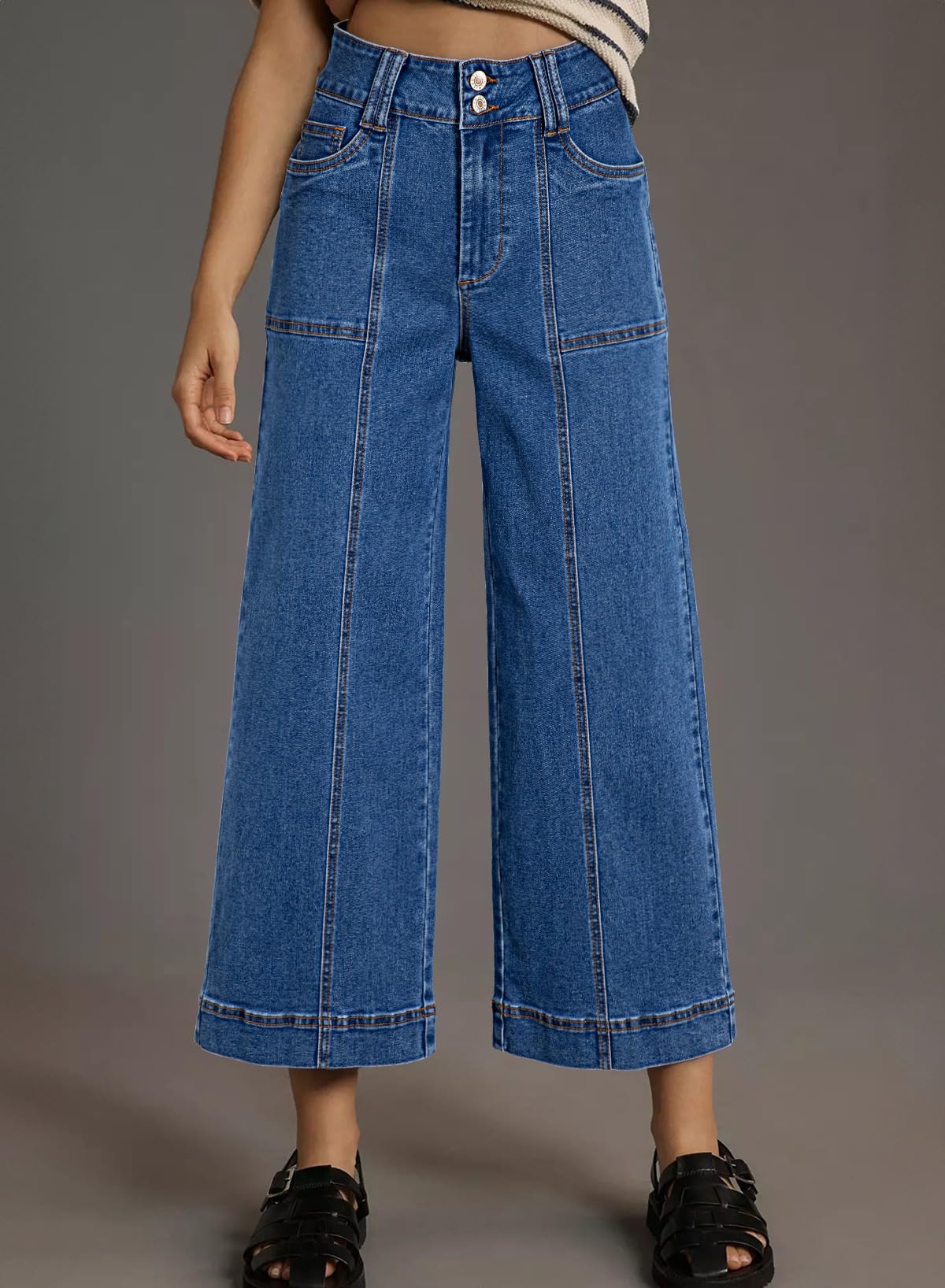Foto 4 pulgar | Jeans Astylish Para Mujer, Cintura Alta, Acampanados, Pierna Ancha, Azul - Venta Internacional.