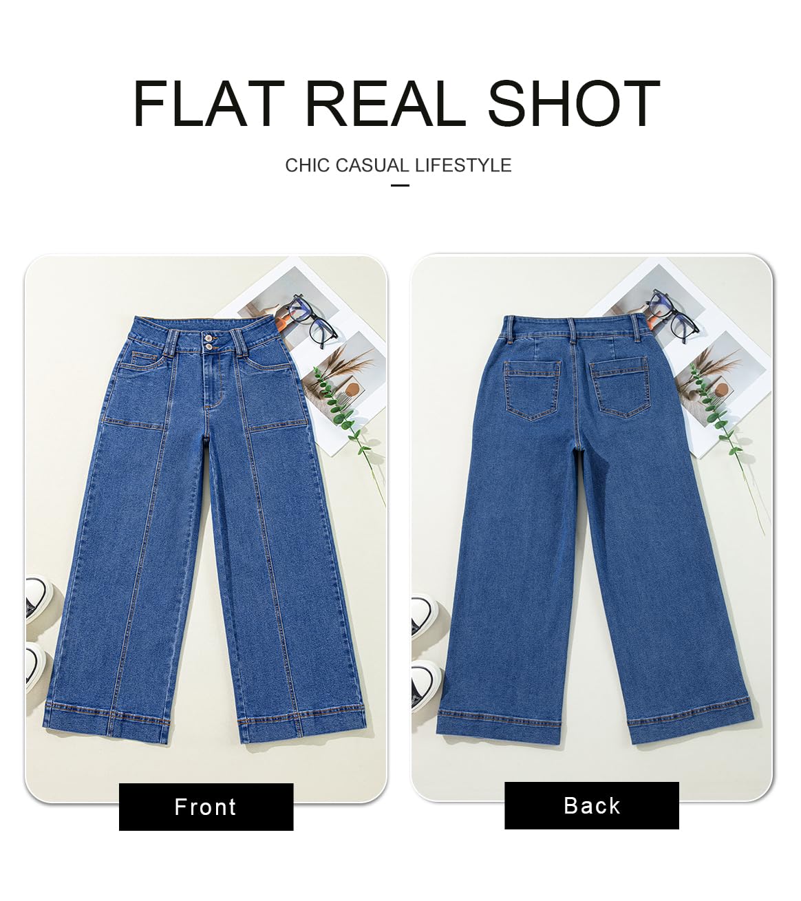Foto 5 pulgar | Jeans Astylish Para Mujer, Cintura Alta, Acampanados, Pierna Ancha, Azul - Venta Internacional.