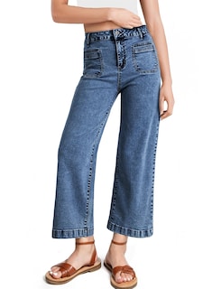Foto 1 | Vaqueros Elegantes Para Mujer, Cintura Alta, Pierna Recta Y Ancha, Azul - Venta Internacional.