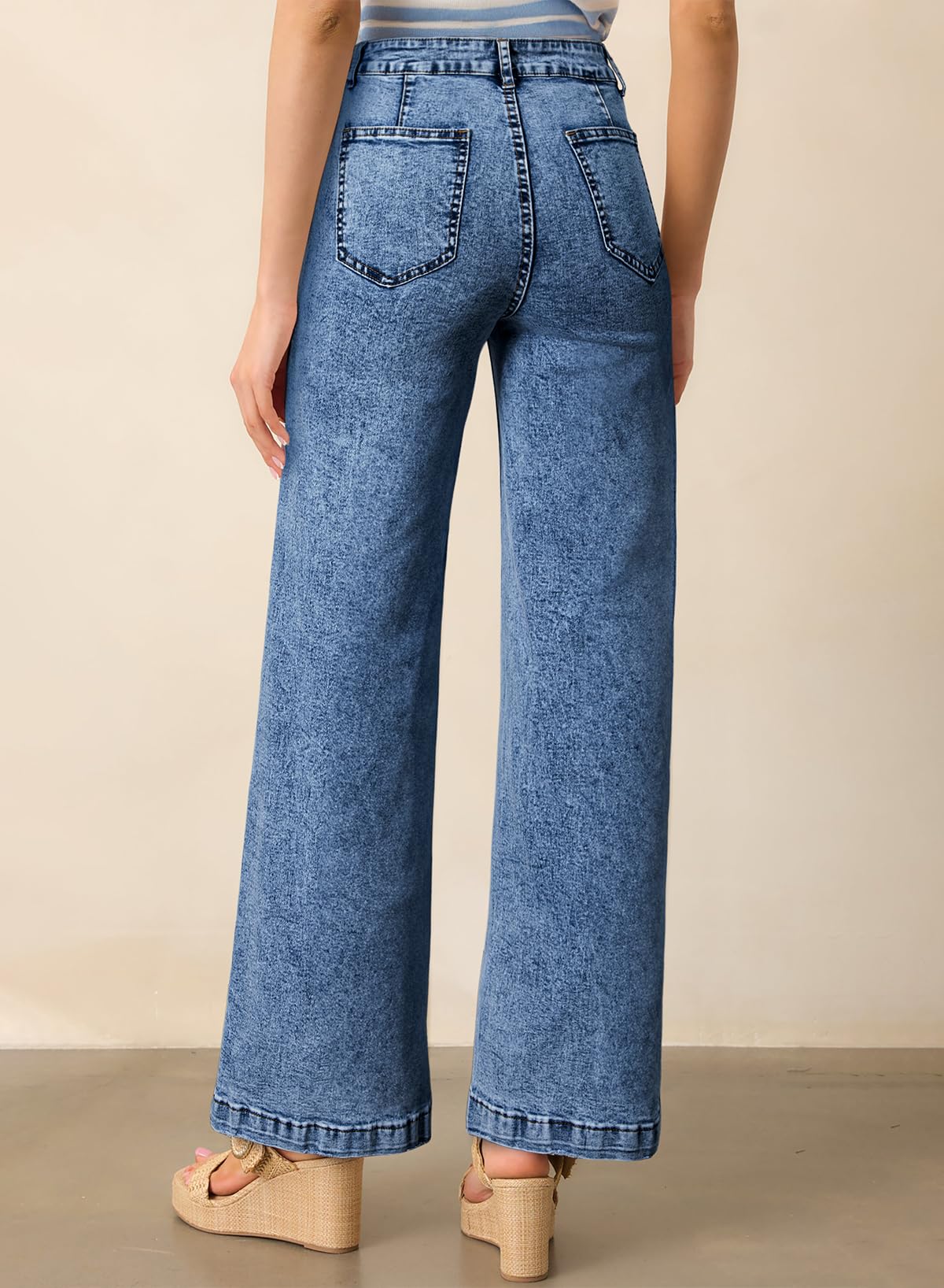 Foto 2 | Vaqueros Elegantes Para Mujer, Cintura Alta, Pierna Recta Y Ancha, Azul - Venta Internacional.