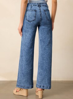 Foto 2 | Vaqueros Elegantes Para Mujer, Cintura Alta, Pierna Recta Y Ancha, Azul - Venta Internacional.