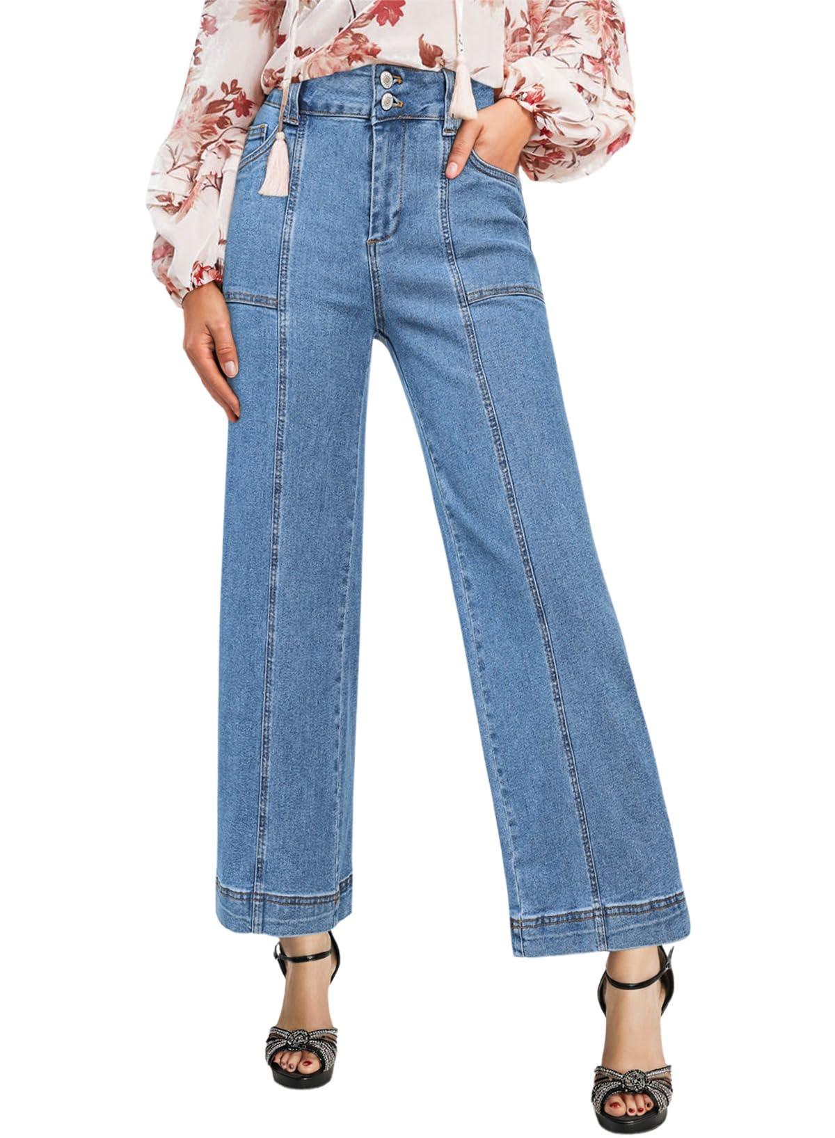Foto 2 pulgar | Jeans Astylish Para Mujer, Cintura Alta, Acampanados, Color Azul Claro - Venta Internacional.