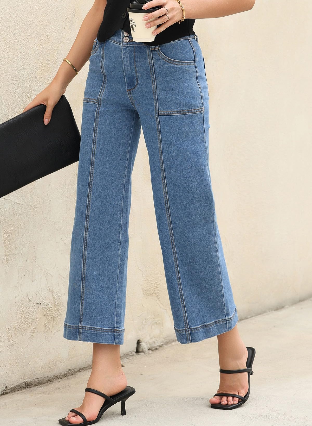 Foto 5 pulgar | Jeans Astylish Para Mujer, Cintura Alta, Acampanados, Color Azul Claro - Venta Internacional.
