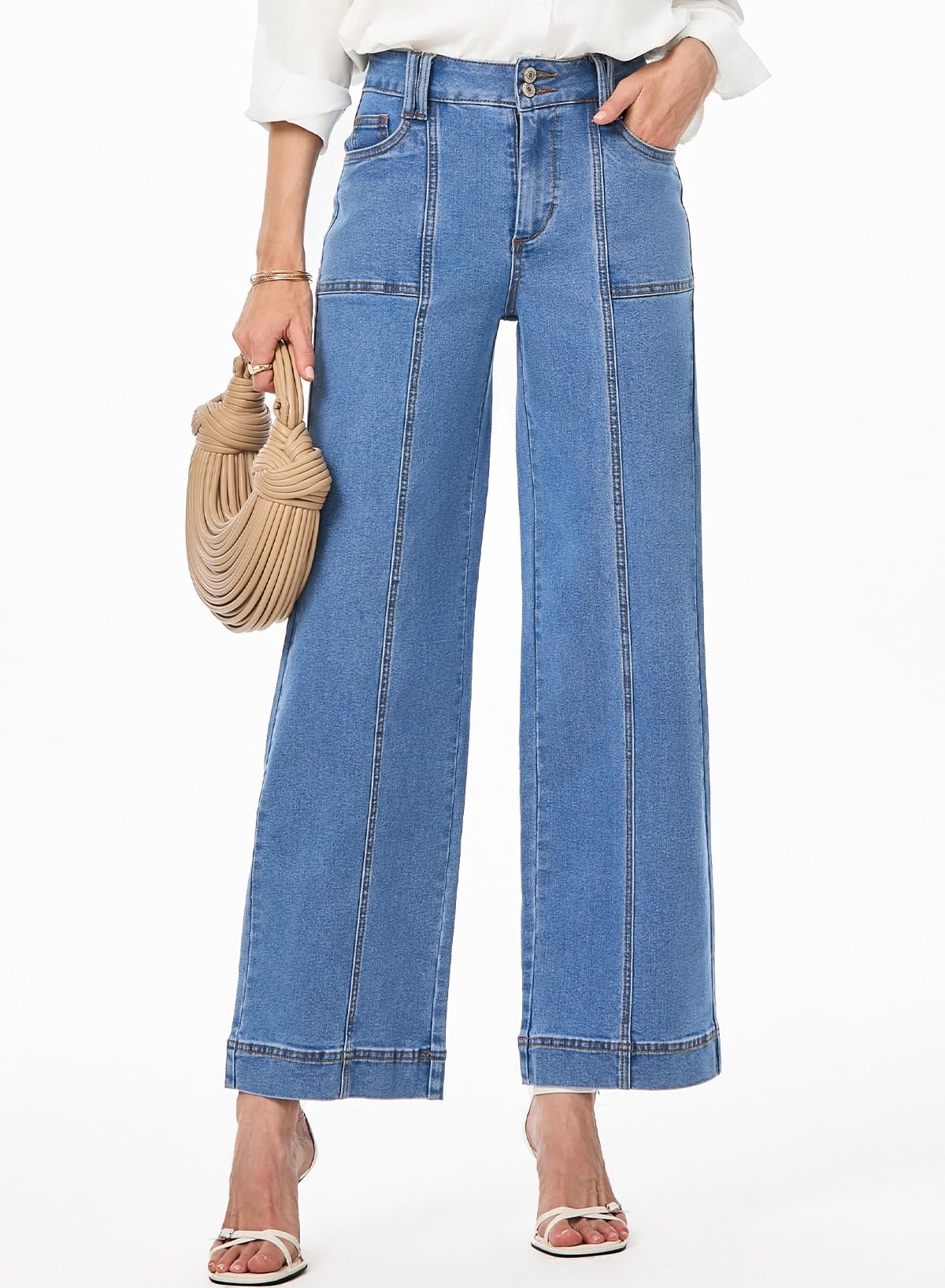 Foto 6 pulgar | Jeans Astylish Para Mujer, Cintura Alta, Acampanados, Color Azul Claro - Venta Internacional.